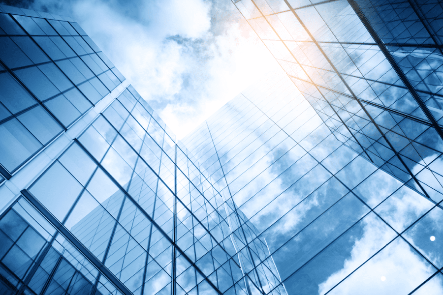 View of sky between office buildings